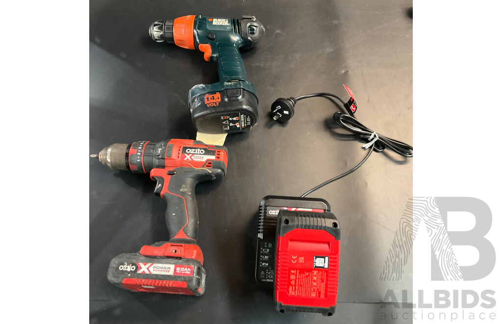 Black & Decker CD14C-XE Cordless Drill & Ozito Cordless Hammer Drill with Charger and Batteries