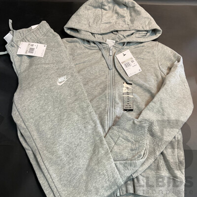 Nike Women's Sportswear Club Fleece Full Zip Hoodie & Pants - Grey - Size XS