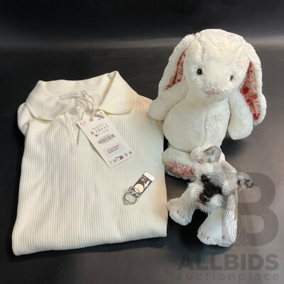 ZARA Mens Knit Polo Shirt Size S & Lovisa Ring Set & Jellycat Blossom Bunny & Animal Allsorts Schnauzer Plush Toy