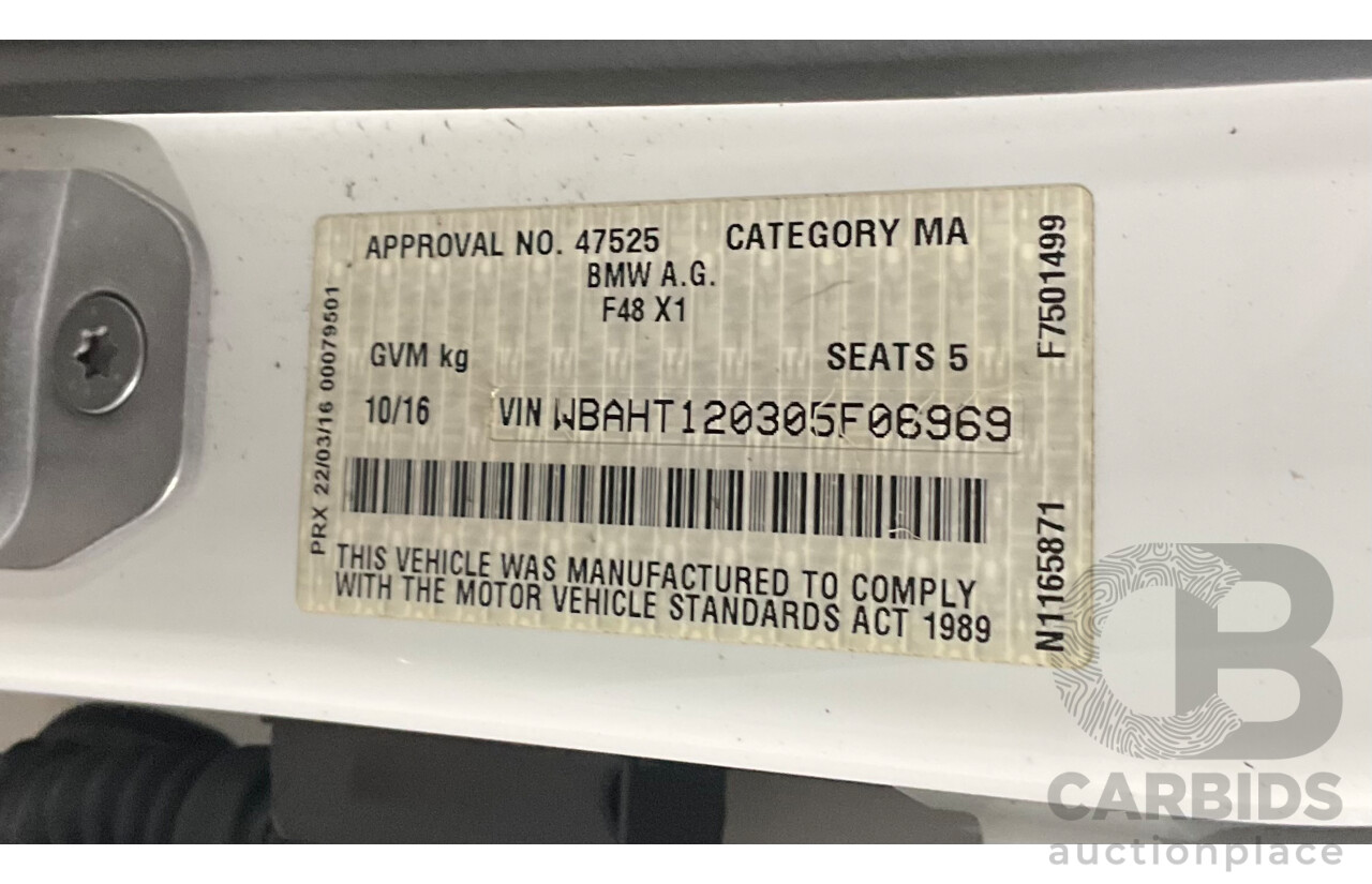 10/2016 BMW X1 xDrive25i M Sport (AWD) F48 MY17 4d Wagon Alpine White Turbo 2.0L