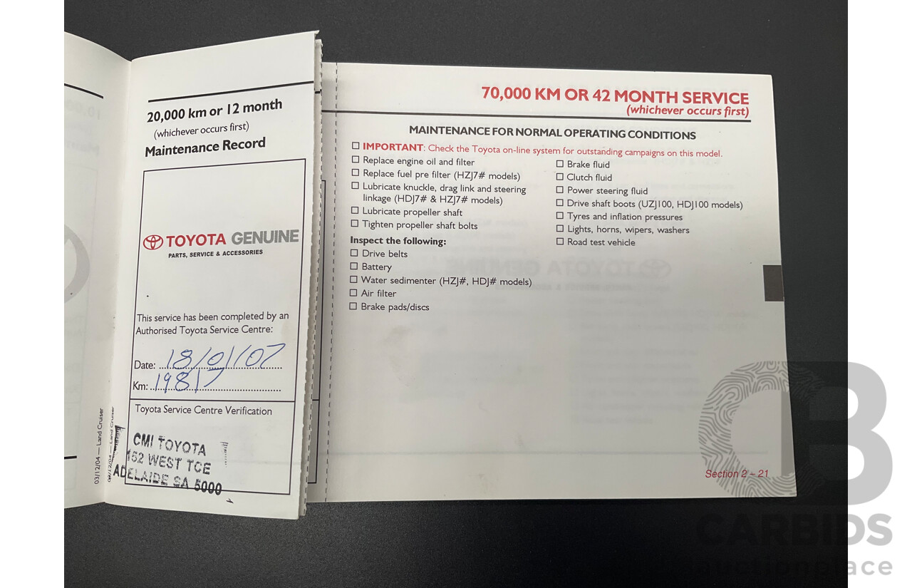 7/2005 Toyota Landcruiser GXL (4x4) HDJ100R Upgrade 4d Wagon Graphite Grey Metallic Turbo Diesel 4.2L