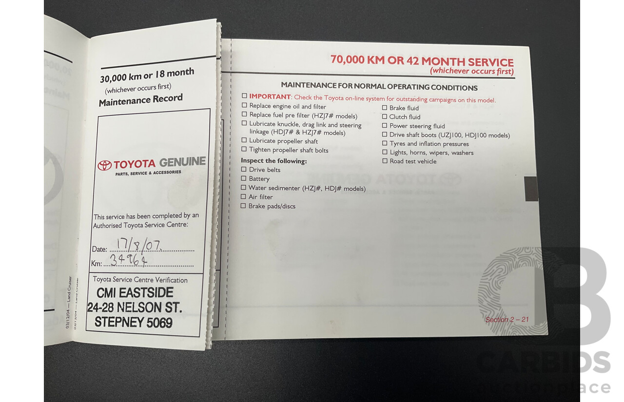 7/2005 Toyota Landcruiser GXL (4x4) HDJ100R Upgrade 4d Wagon Graphite Grey Metallic Turbo Diesel 4.2L