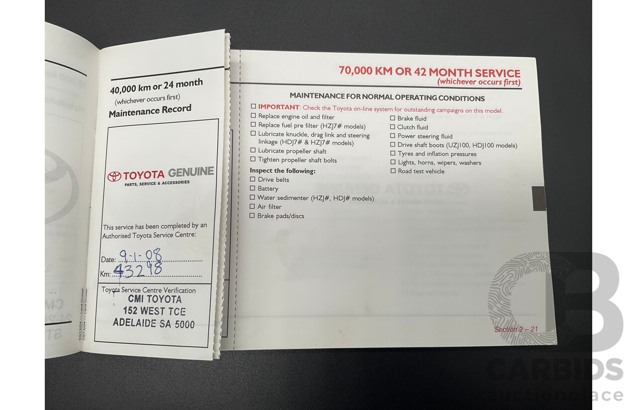 7/2005 Toyota Landcruiser GXL (4x4) HDJ100R Upgrade 4d Wagon Graphite Grey Metallic Turbo Diesel 4.2L