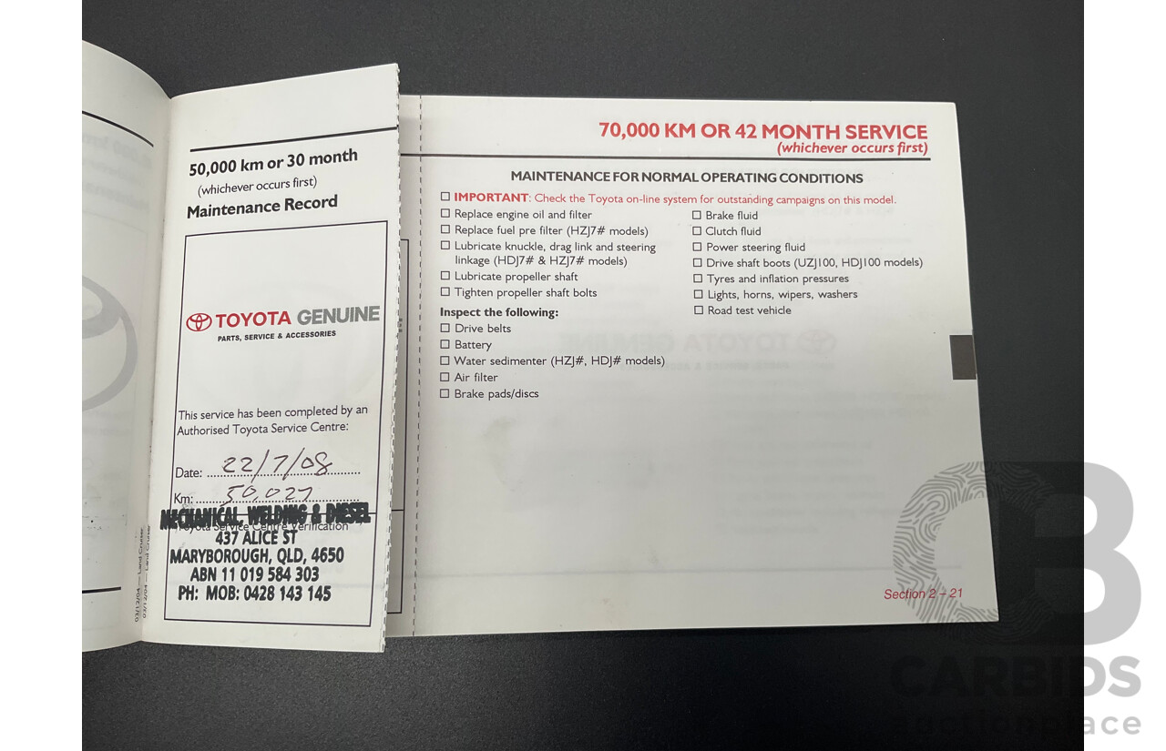 7/2005 Toyota Landcruiser GXL (4x4) HDJ100R Upgrade 4d Wagon Graphite Grey Metallic Turbo Diesel 4.2L