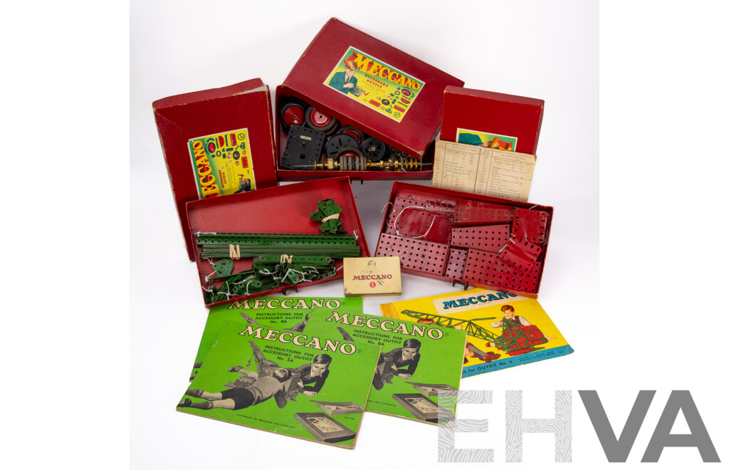 Meccano Vintage Accessory Outfits 4A, 5A, and 6A in Original Boxes