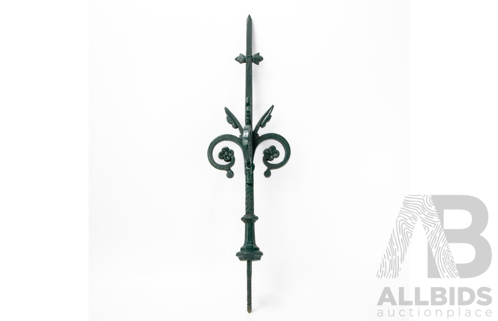 Antique Cast Iron Fence Post Finial with Floral Scrolls