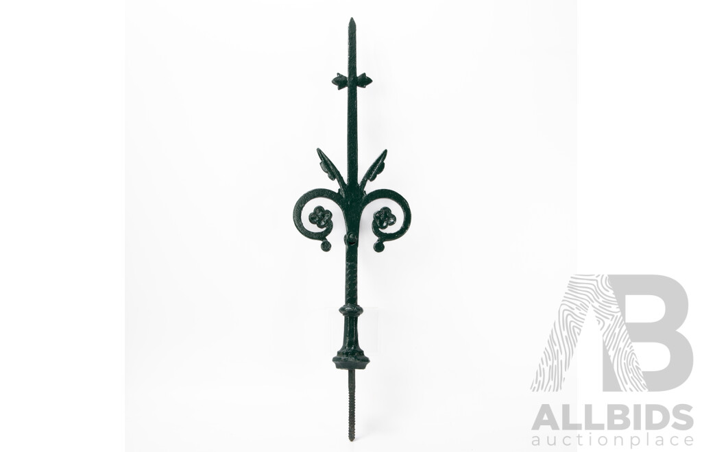 Antique Cast Iron Fence Post Finial with Floral Scrolls