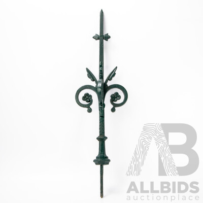 Antique Cast Iron Fence Post Finial with Floral Scrolls