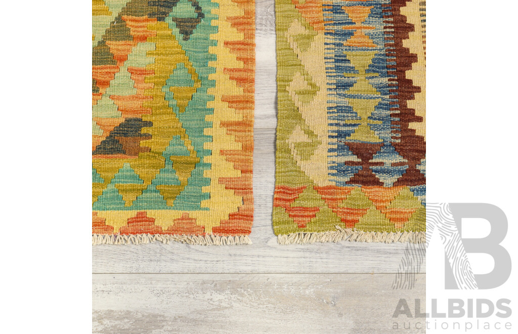 Pair of Vintage Hand Knotted Afghan Woollen Kilims
