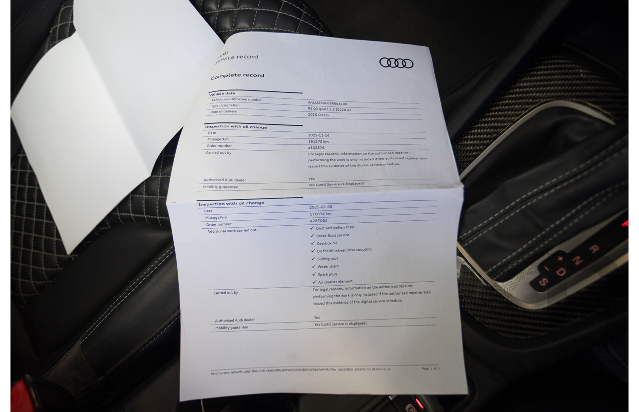 2/2015 Audi RS Q3 2.5 TFSI Quattro (AWD) 8U MY14 4D Wagon Daytona Grey Pearl Turbo 2.5L