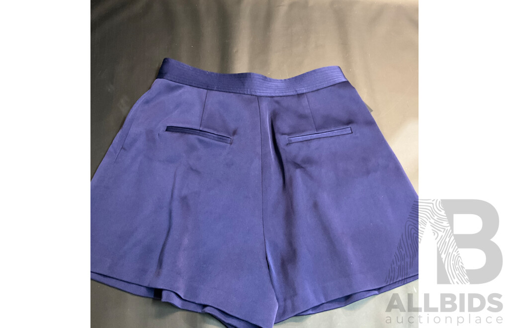 Satin Crepe Pleat Short - Navy - Size 16 Branded Alex Perry
