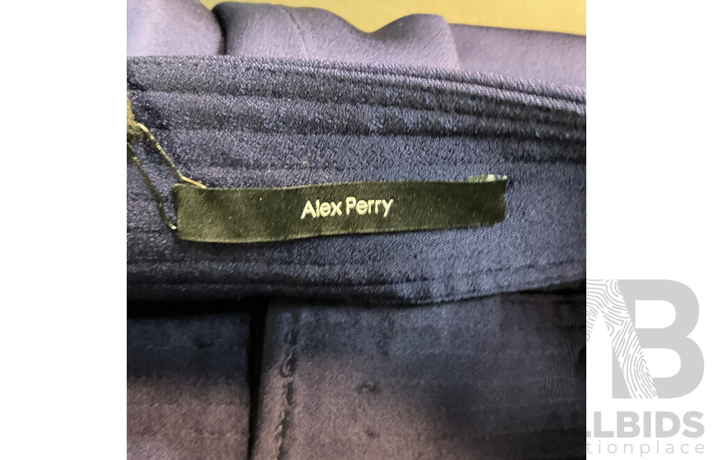 Satin Crepe Pleat Short - Navy - Size 16 Branded Alex Perry