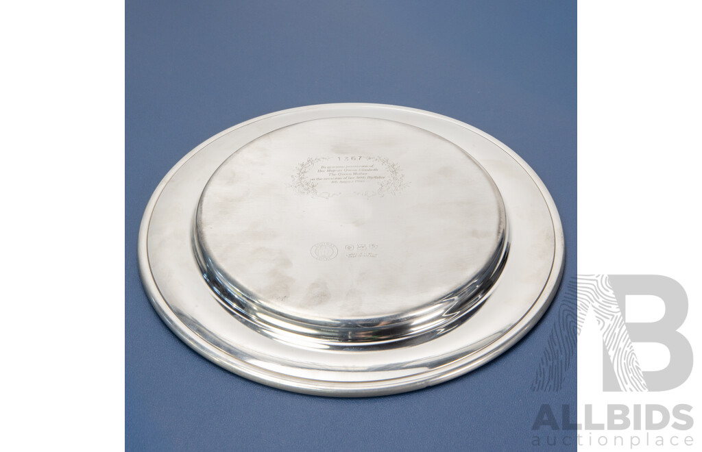 Stapledon Fine Arts 1980 Pewter and Gilt Metal Plate Commemorating the Queen Mother's 80th Birthday