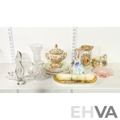 Assortment of Ceramics, Silverplate and Glass Ware Including Royal Doulton Ceramic Flower Arrangement and Swan, Robert Gordon Lamp, Endeavor Collector Plate, Radiant Teapot, Glass Bowl, Jug and Plate, Royal Worcester Vase...........