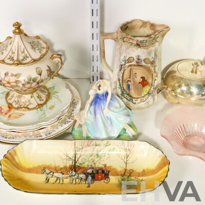 Assortment of Ceramics, Silverplate and Glass Ware Including Royal Doulton Ceramic Flower Arrangement and Swan, Robert Gordon Lamp, Endeavor Collector Plate, Radiant Teapot, Glass Bowl, Jug and Plate, Royal Worcester Vase...........