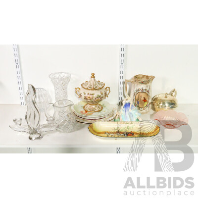 Assortment of Ceramics, Silverplate and Glass Ware Including Royal Doulton Ceramic Flower Arrangement and Swan, Robert Gordon Lamp, Endeavor Collector Plate, Radiant Teapot, Glass Bowl, Jug and Plate, Royal Worcester Vase...........