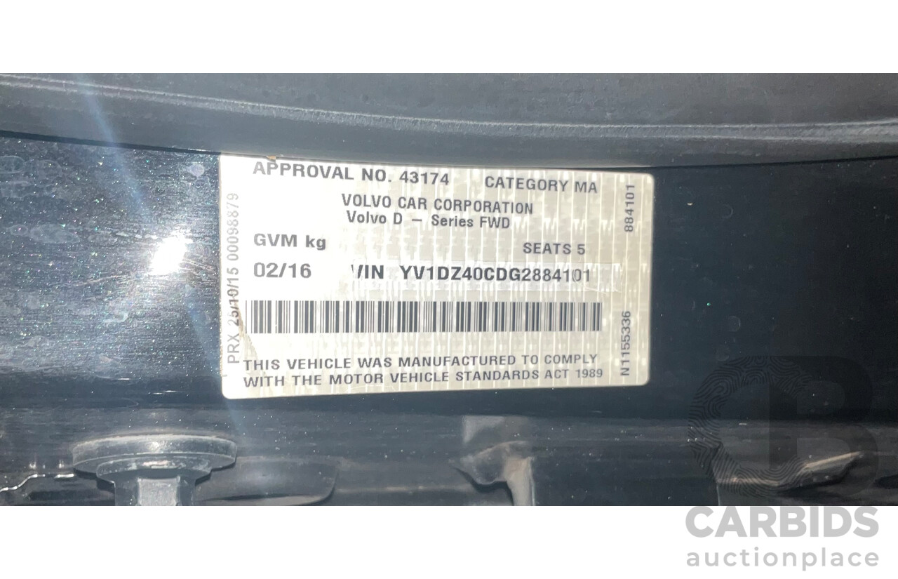 02/2016 Volvo XC60 T5 Luxury (FWD) DZ MY16 4d Wagon Onyx Black Turbo 2.0L