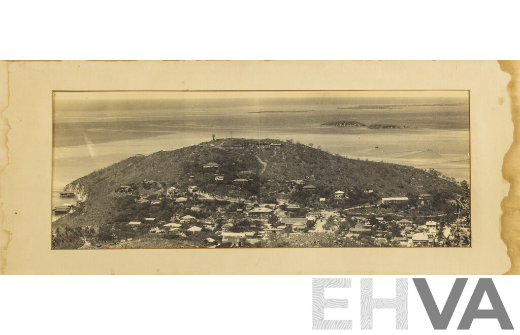 Wonderful Wooden and Glass Antique Frame, Alongside Panoramic Photograph of Unidentified Coastal Town, 33 x 68 cm (frame)