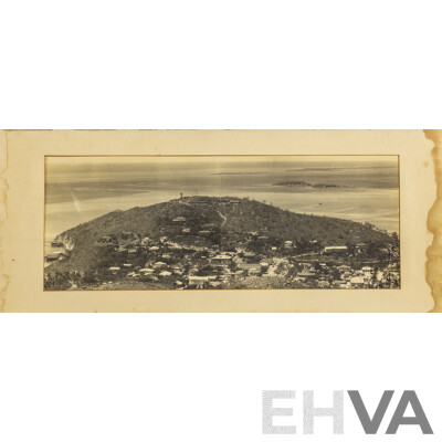 Wonderful Wooden and Glass Antique Frame, Alongside Panoramic Photograph of Unidentified Coastal Town, 33 x 68 cm (frame)