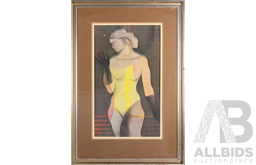 John Lane, (20th Century, Australian), Reflected Image, Nice Original Vintage Mixed Media on Cloth, 93 x 64 Cm (frame)