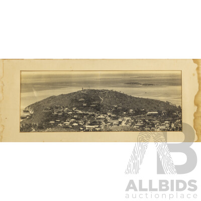 Wonderful Wooden and Glass Antique Frame, Alongside Panoramic Photograph of Unidentified Coastal Town, 33 x 68 cm (frame)