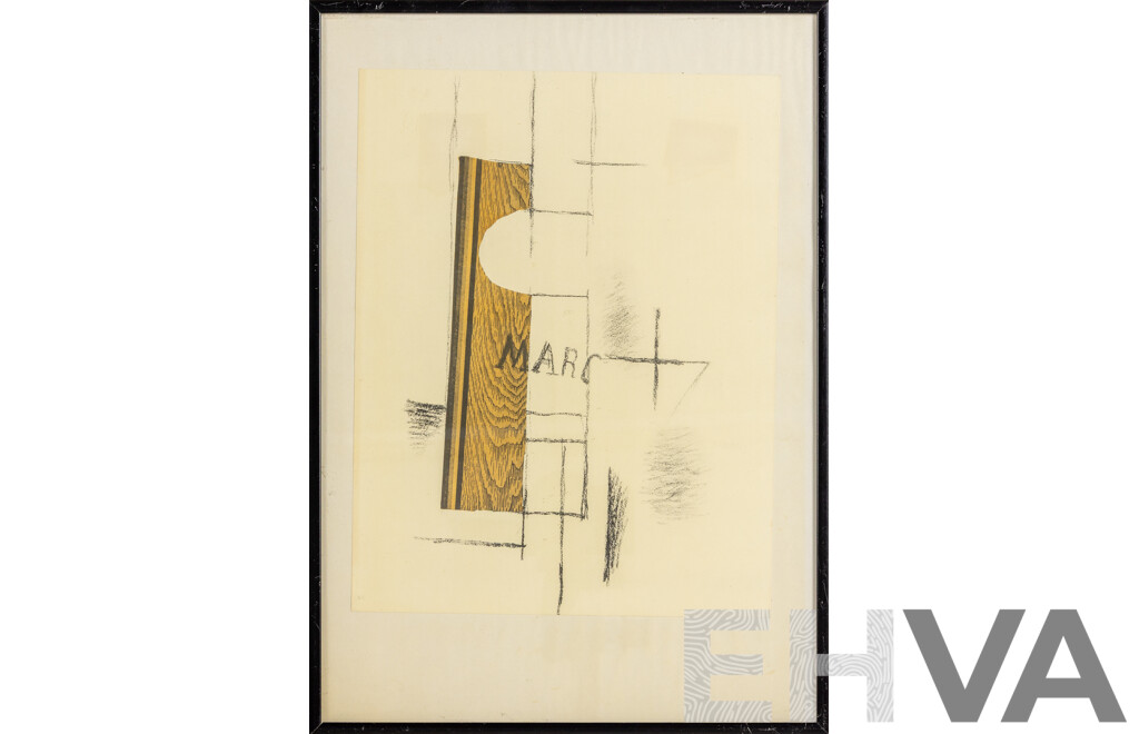 Georges Braque (19/20th Centuries, French, 1882-1963), La  Bouteille De Marc [Marc's Bottle], Vintage Colour Print Stencil Print (1956),  43 x 30 cm (frame)