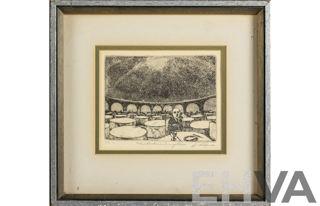 Joseph A. Lieberman (20th Century, American-Born Australian, 1947-), Max Beckman Dining Alone, Signed & Editioned Etching, 30 x 32 cm (frame)