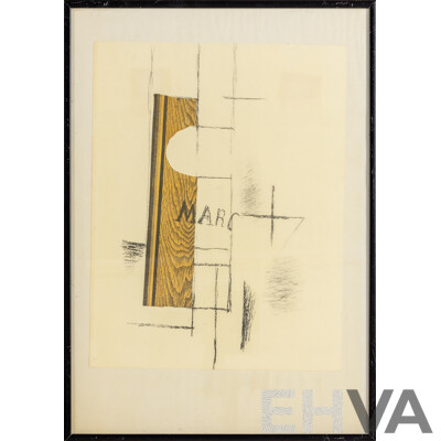 Georges Braque (19/20th Centuries, French, 1882-1963), La  Bouteille De Marc [Marc's Bottle], Vintage Colour Print Stencil Print (1956),  43 x 30 cm (frame)