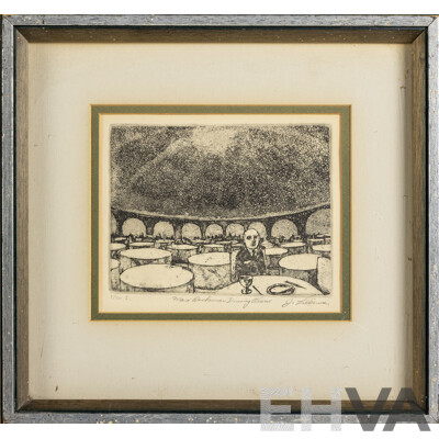 Joseph A. Lieberman (20th Century, American-Born Australian, 1947-), Max Beckman Dining Alone, Signed & Editioned Etching, 30 x 32 cm (frame)