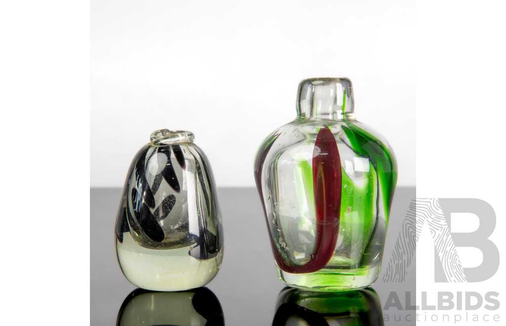 Small Art Glass Bud Vase by Peter Docherty and Smaller Example