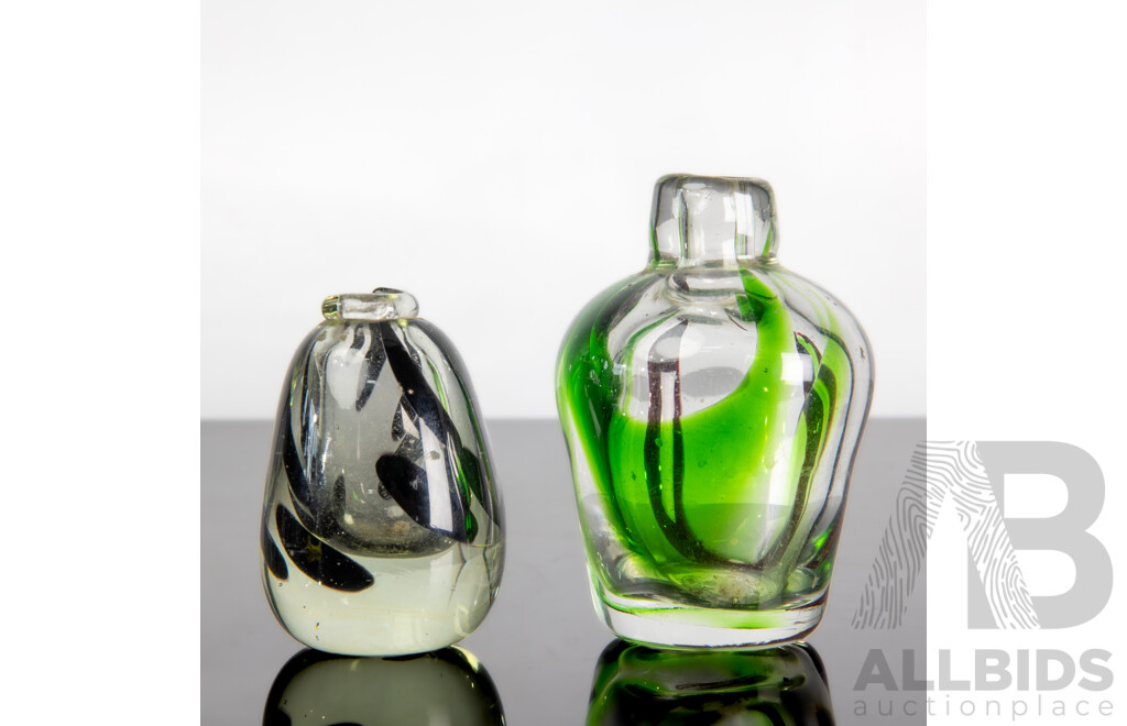 Small Art Glass Bud Vase by Peter Docherty and Smaller Example