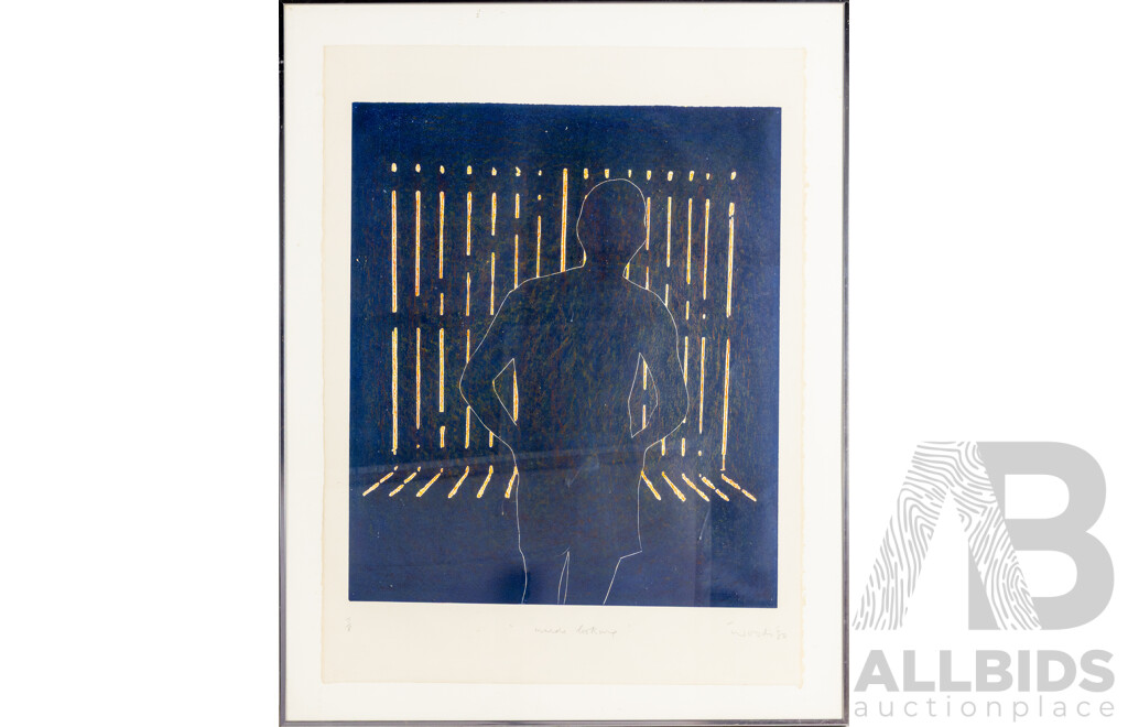 Tony Woods, (20th Century, Australian, 1940-2017), Inside Looking (1980), Wonderful Original Linoprint & Crayon, Editioned & Signed, 87 x 68 cm (frame)