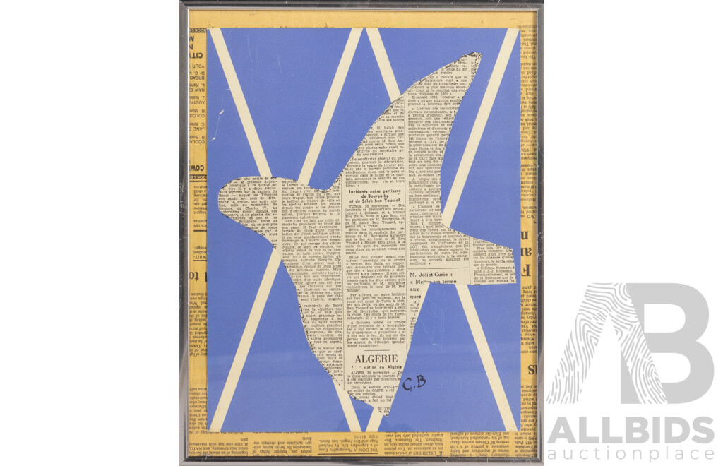 Georges Braque (19/20th Centuries, French, 1882-1963), The Paper Bird, Cover of Le Papier Colle Du Cubsime a Nos Jours (Collage From Cubism to Present Day), Nouvelle Serie, No 6, Published in January 1956, 37 x 30 cm (frame)