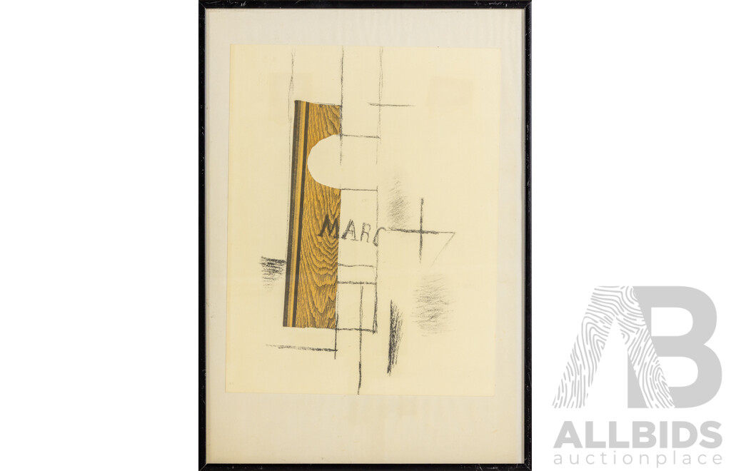 Georges Braque (19/20th Centuries, French, 1882-1963), La  Bouteille De Marc [Marc's Bottle], Vintage Colour Print Stencil Print (1956),  43 x 30 cm (frame)