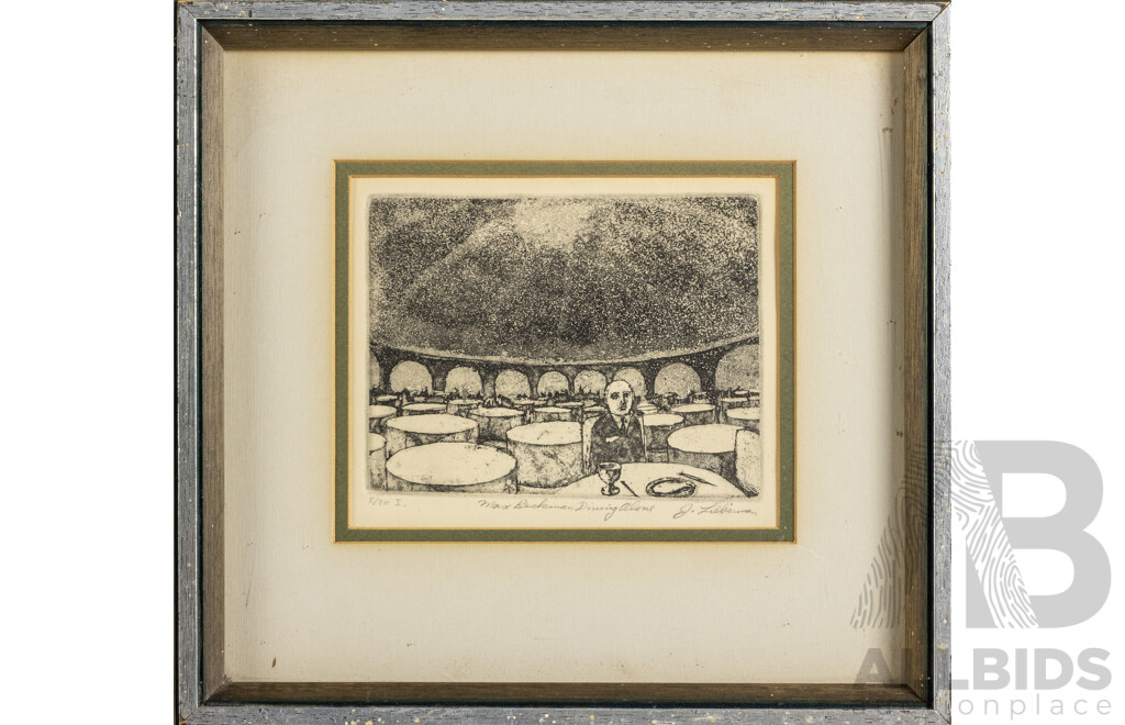Joseph A. Lieberman (20th Century, American-Born Australian, 1947-), Max Beckman Dining Alone, Signed & Editioned Etching, 30 x 32 cm (frame)