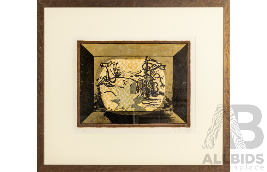 Georges Braque (19/20th Centuries, French, 1882-1963), Le Char III (The Chariot III) (1955), Original Colour Lithograph with Embossing & Hand Varnished by Artist,  64 x 72 cm (frame)
