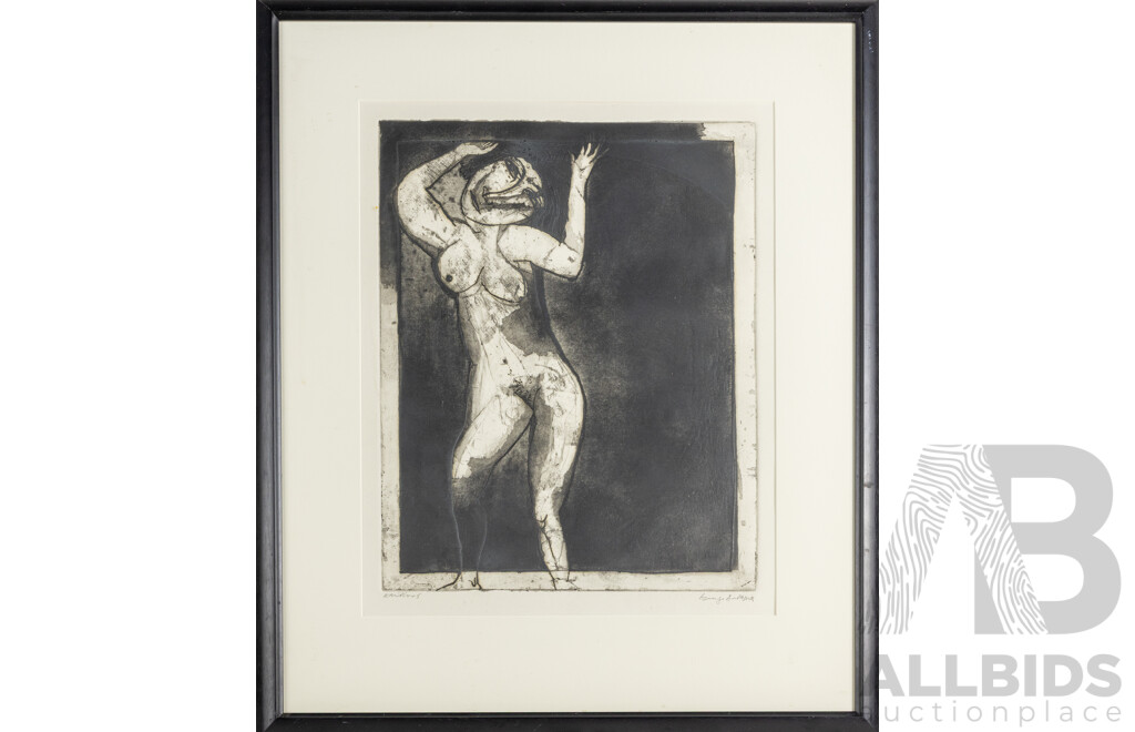 George Baldessin (20th Century, Italian-Born Australian, 1939-1978), Untitled - Nude Figure Dancing, Beautiful Original Signed & Editioned Etching, 88 x 66 cm (frame)
