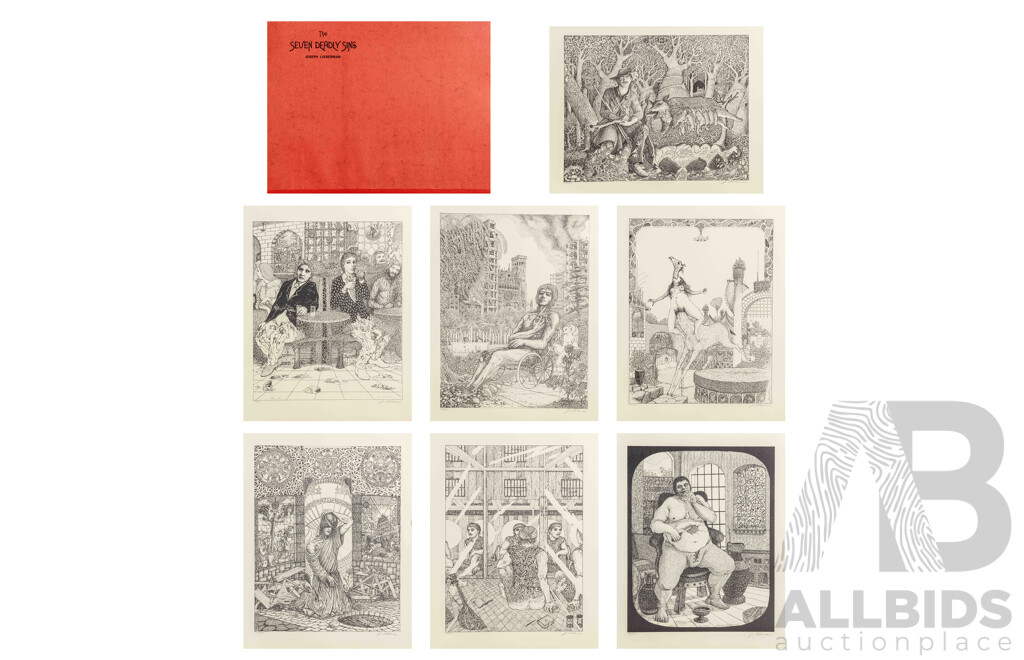 Joseph A. Lieberman (20th Century, American-Born Australian, 1947-), the Seven Deadly Sins, Really Interesting Portfolio with Folder of Seven Editioned & Signed Vintage Lithographs, 58 x 46 and 46 x 58 cms (7)
