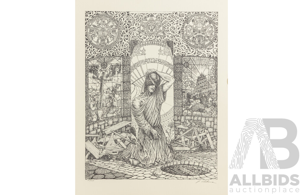 Joseph A. Lieberman (20th Century, American-Born Australian, 1947-), the Seven Deadly Sins, Really Interesting Portfolio with Folder of Seven Editioned & Signed Vintage Lithographs, 58 x 46 and 46 x 58 cms (7)