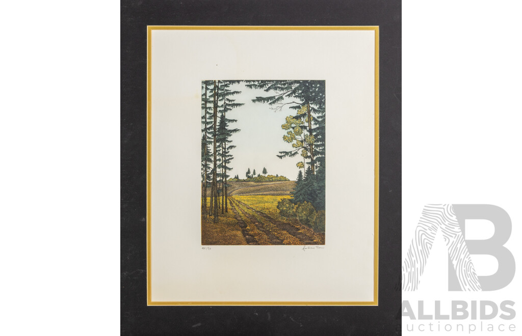 Franz Politzer, (20th Century, Austrian, 1950-), Die Herbstlandschaft [Autumn Landscape] (1977), Original Editioned & Signed Colour Etching, 57 x 45 cm (sheet)