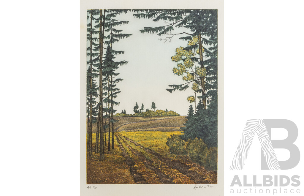 Franz Politzer, (20th Century, Austrian, 1950-), Die Herbstlandschaft [Autumn Landscape] (1977), Original Editioned & Signed Colour Etching, 57 x 45 cm (sheet)