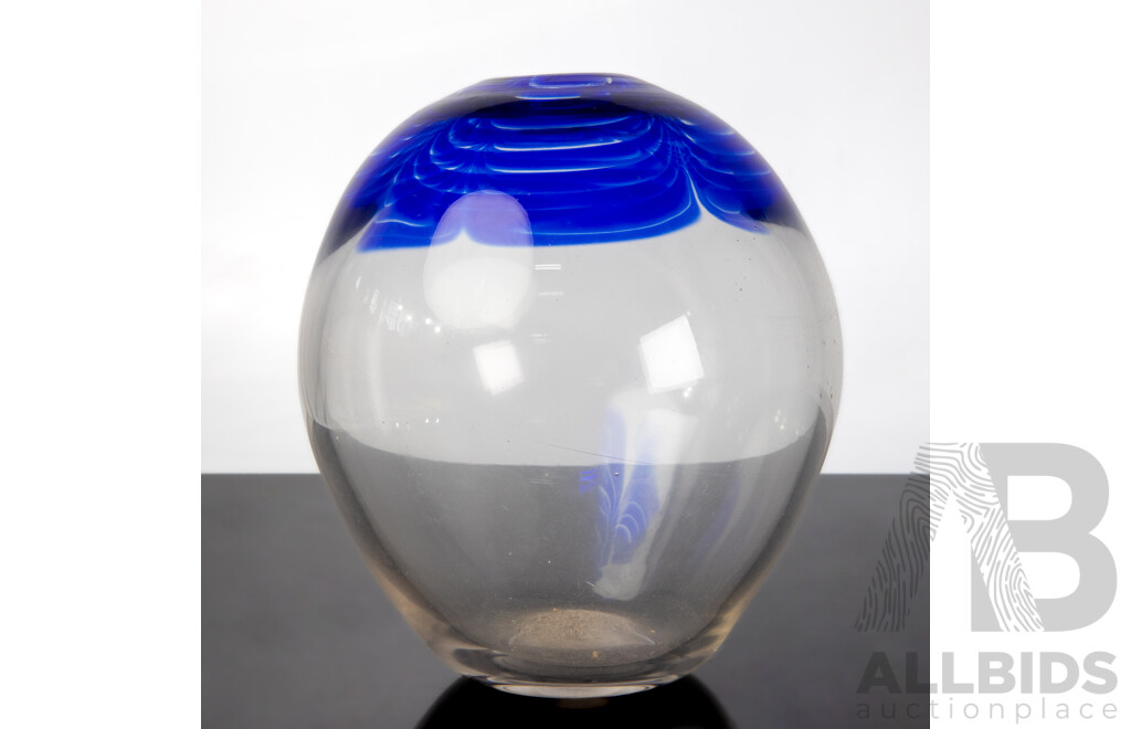 Lenora Glass Industries Clear Glass Vase with Blue Highlights