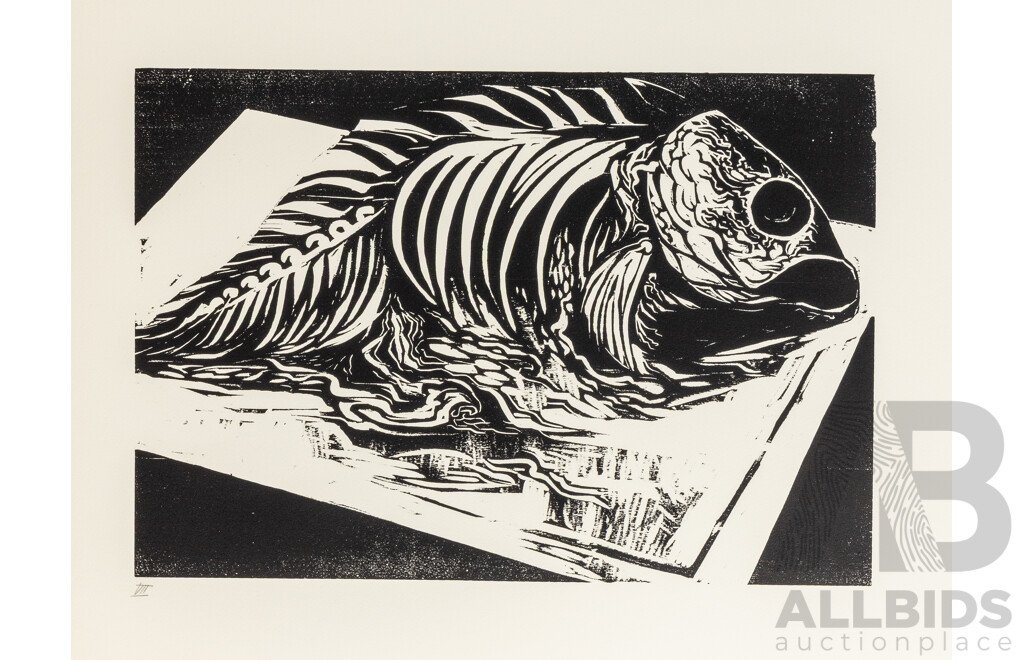 Werner Rosenbusch, (20th Century, German, 1924-2016), Totentanz (Death), Woodcut Cycle, Twelve Original Woodcuts on Copperplate in Original Portfolio Folder, 54 x 40 & 40 x 54 cm (sheets) (12)