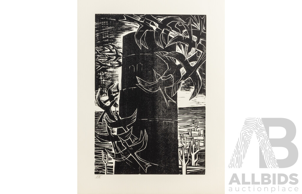 Werner Rosenbusch, (20th Century, German, 1924-2016), Totentanz (Death), Woodcut Cycle, Twelve Original Woodcuts on Copperplate in Original Portfolio Folder, 54 x 40 & 40 x 54 cm (sheets) (12)