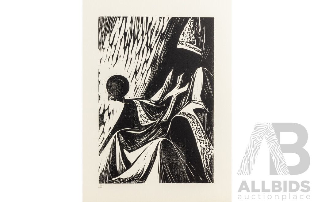 Werner Rosenbusch, (20th Century, German, 1924-2016), Totentanz (Death), Woodcut Cycle, Twelve Original Woodcuts on Copperplate in Original Portfolio Folder, 54 x 40 & 40 x 54 cm (sheets) (12)