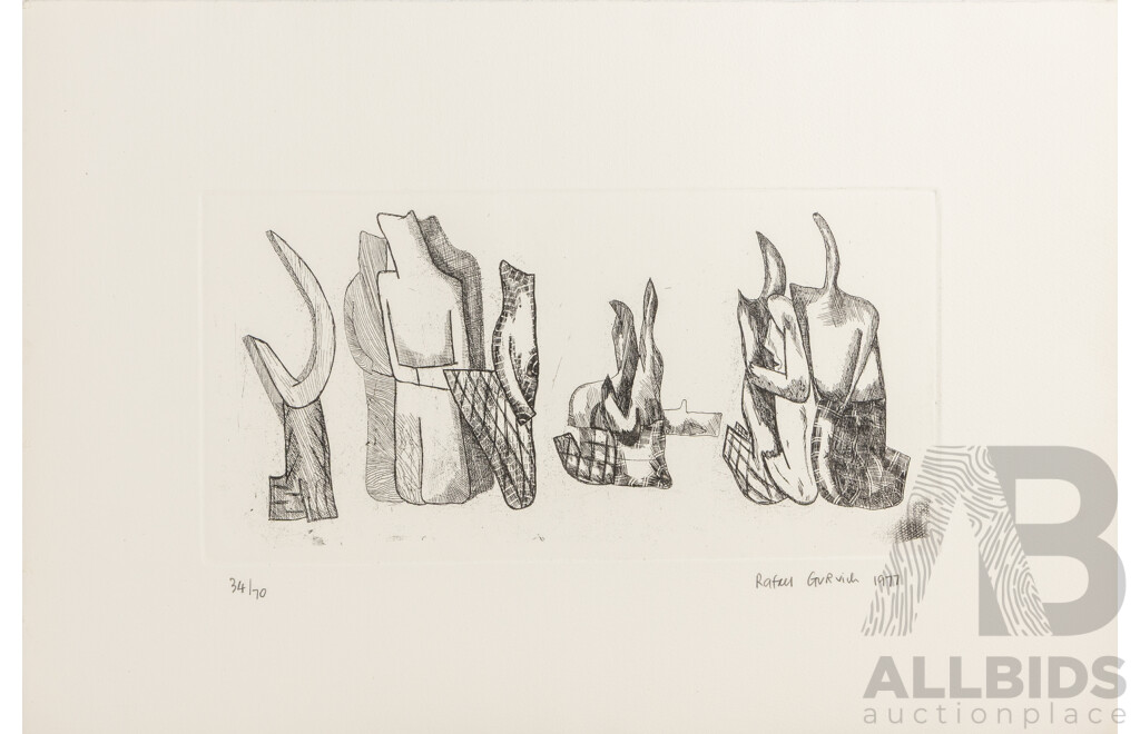 Rafael Gurvich, (20th Century, Australian, 1949), Abstract Figures in Communion, Original Signed and Editioned Etching, 41 x 59 cm (sheet)