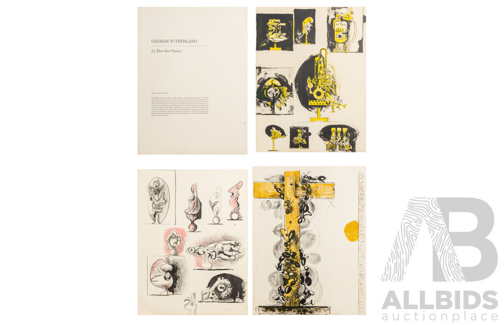 Graham Sutherland, (20th Century, British, 1903-1980),  Le Tour De Oiseaux[Tower of Birds] (1976), Collection of Three Wonderful Lithographs on Wove Paper, Signed & Editioned in Folder, 66 x 50 cm (sheets) (3)