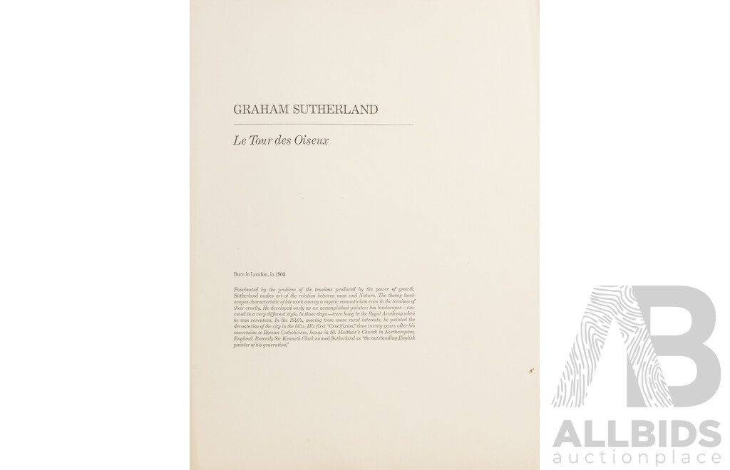 Graham Sutherland, (20th Century, British, 1903-1980),  Le Tour De Oiseaux[Tower of Birds] (1976), Collection of Three Wonderful Lithographs on Wove Paper, Signed & Editioned in Folder, 66 x 50 cm (sheets) (3)