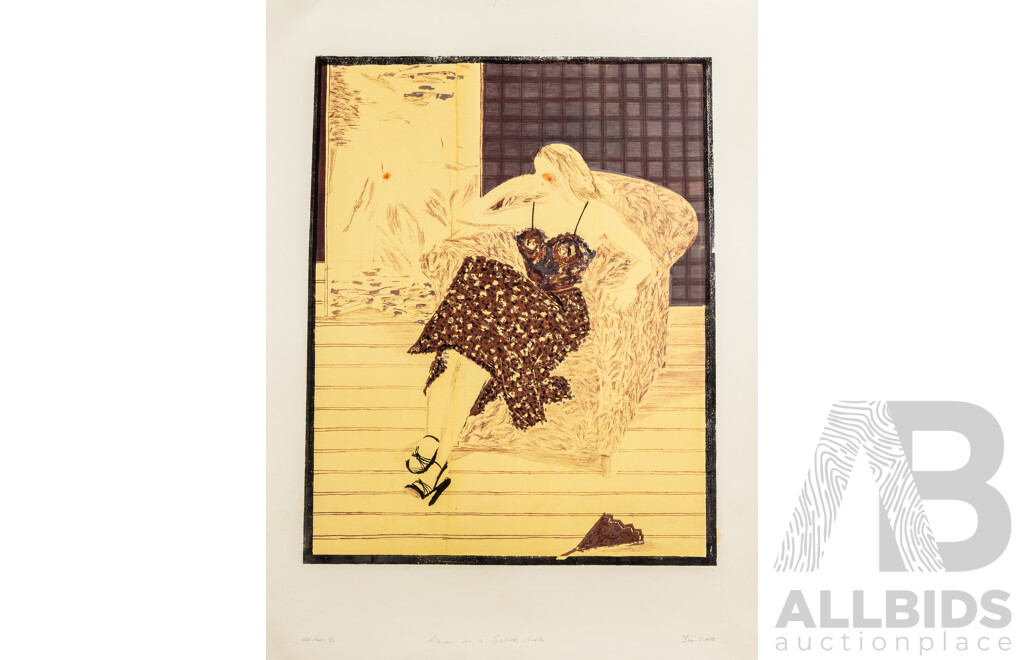 John Dent, (20th Century, Australian, 1951-), Woman in a Spotted Dress (1978), Wonderful Signed & Editioned Colour Lithograph, 80 x 61 cm (sheet)
