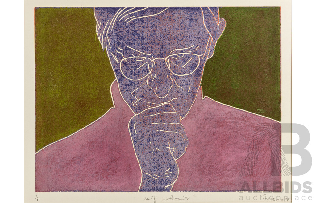 Tony Woods, (20th Century, Australian, 1940-2017), Self Portrait, Original Signed & Editioned (1/1) Colour Linocut, 51 x 65 cm (sheet)
